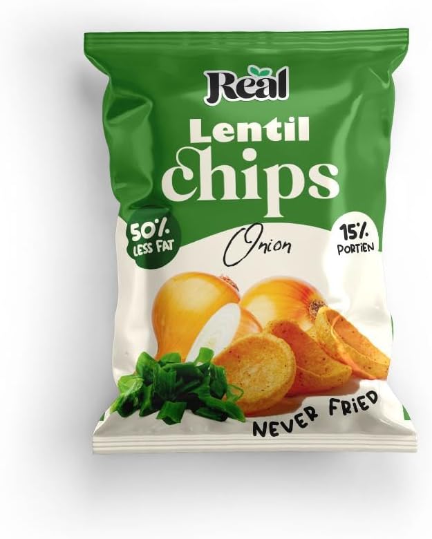 Chips - Lentil Chips – Onion Flavor, 60g Pack – 50% Less Fat, Never Fried, Crunchy & Healthy High-Protein Snack