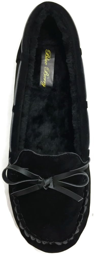 Blueberry Womens Faux Soft Suede Fur Lined Moccasin House Slippers Indoor Outdoor - Image 4