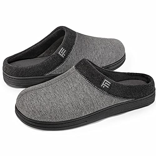 Familyfairy Men's Comfy Washable House Shoes Breathable Cotton Jersey Memory Foam Slippers With Non-Slip Sole (Small / 7-8, Gray) #TOP24
