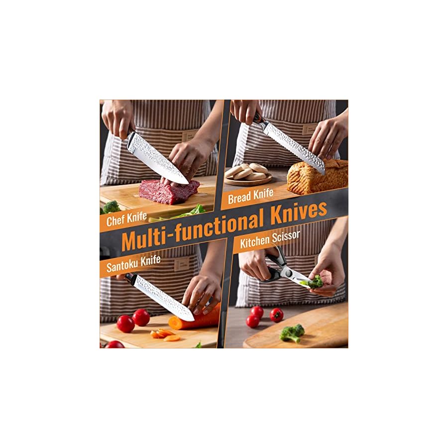 Knife-Set-15-Pieces-Knife-Sets-for-Kitchen-with-Block-High-Carbon-Stainless-Steel-Sharp-Kitchen-Knife-Set-with-Sharpener-Knife-Set-Dishwasher-Safe-with-Triple-Rivet-Wooden-Handle Kitchen Knife Sets with Block, 15-Piece High Carbon Stainless Steel Knife Block Set with Sharpener, Ultra-Sharp kitchen knives with Triple Rivet Wood Handle Perfect for Cooking Cut