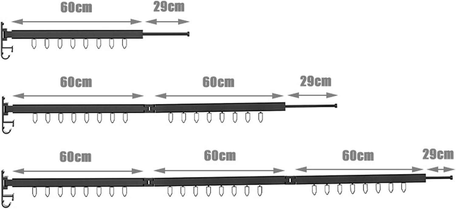 Clothes Drying Rack Wall Mounted Laundry Clothing Folding Racks Space Saving Retractable Rod,Small Invisible Foldable Hanger for Coat,