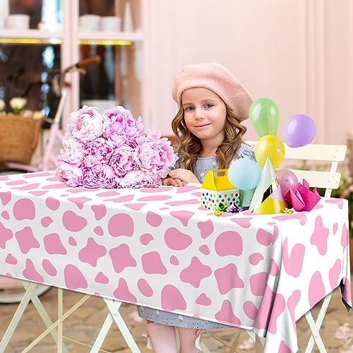 Image of Cow Print Tablecloth,Highland Cow Party Decorations 3PCS Plastic Pink Cow Print Table Cloths Disposable Cow Tablecloth for Farm Theme Birthday Party Decoration