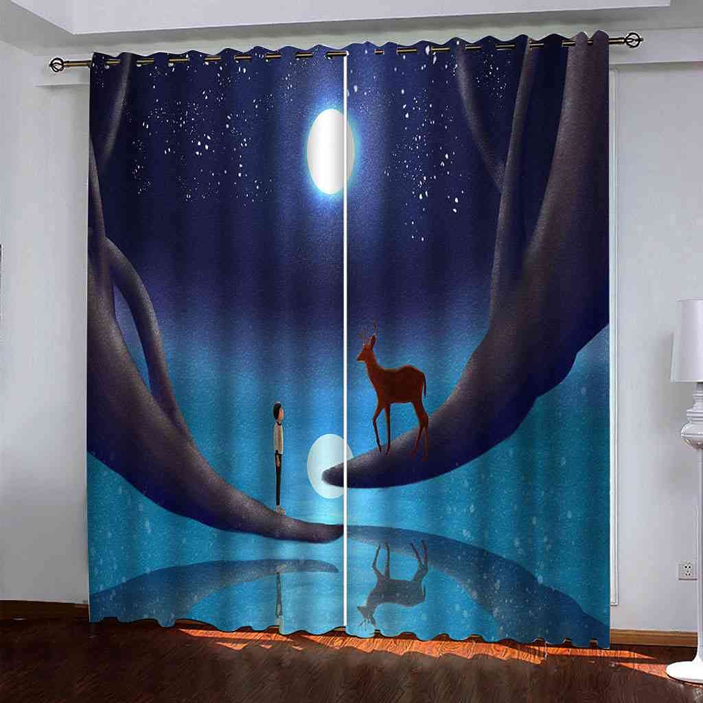 Rideaux occultants enfant 3D ciel étoilé bleu 200x214 cm pour la chambre