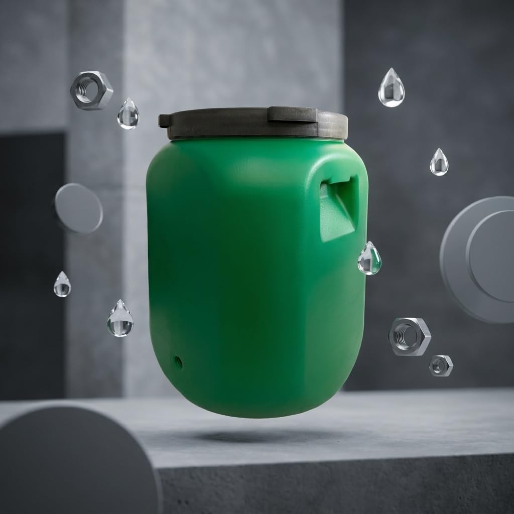 plasteo Barril de boca ancha con tapa, apto para alimentos – barril universal HDPE estable con cierre de rosca, para pienso, almacenamiento y transporte, verde (2x 60 L Cuadrado)