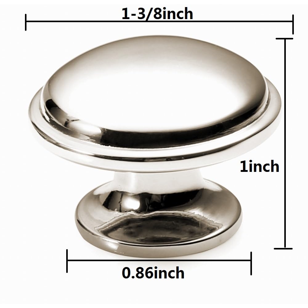 KHTUMEWARE-17095 Round Knob, Polished Nickel, 1-3/8 in (35 mm), 10-Pack in Polished Nickel — KHTUMEWARE