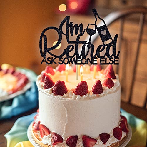 Cos Mos I'm Retired Cake Topper - Happy Retirement Cake Decorating - Hello Pension Goodbye Tension - Farewell Party Decoration Supplies(Black) #TOP3