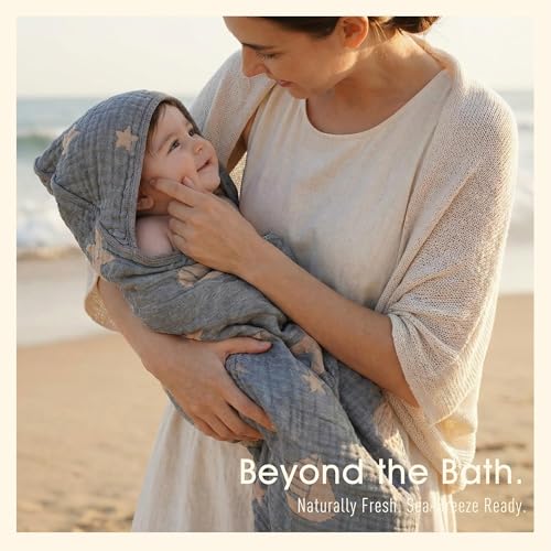 Image of Ultra-Soft Muslin Baby Hooded Towel - 32 x 32 Inches, Ideal for Bath & Beach, Suitable for Both Boys & Girls from Newborns to Toddlers