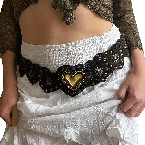 Y2k Wide Boho Disc Belt for Women Vintage Concho Leather Disk Belts Western Waist Belts for Dress Jeans