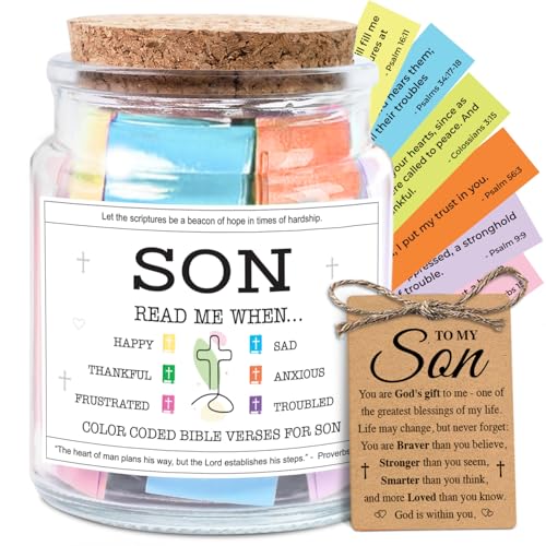 Image of NewEleven Gift For Son - High School Graduation Gifts for Boys - Confirmation Gifts for Boys, Teen Boys - Birthday Gift For Sons From Mom, Dad - Bible Verse Jar