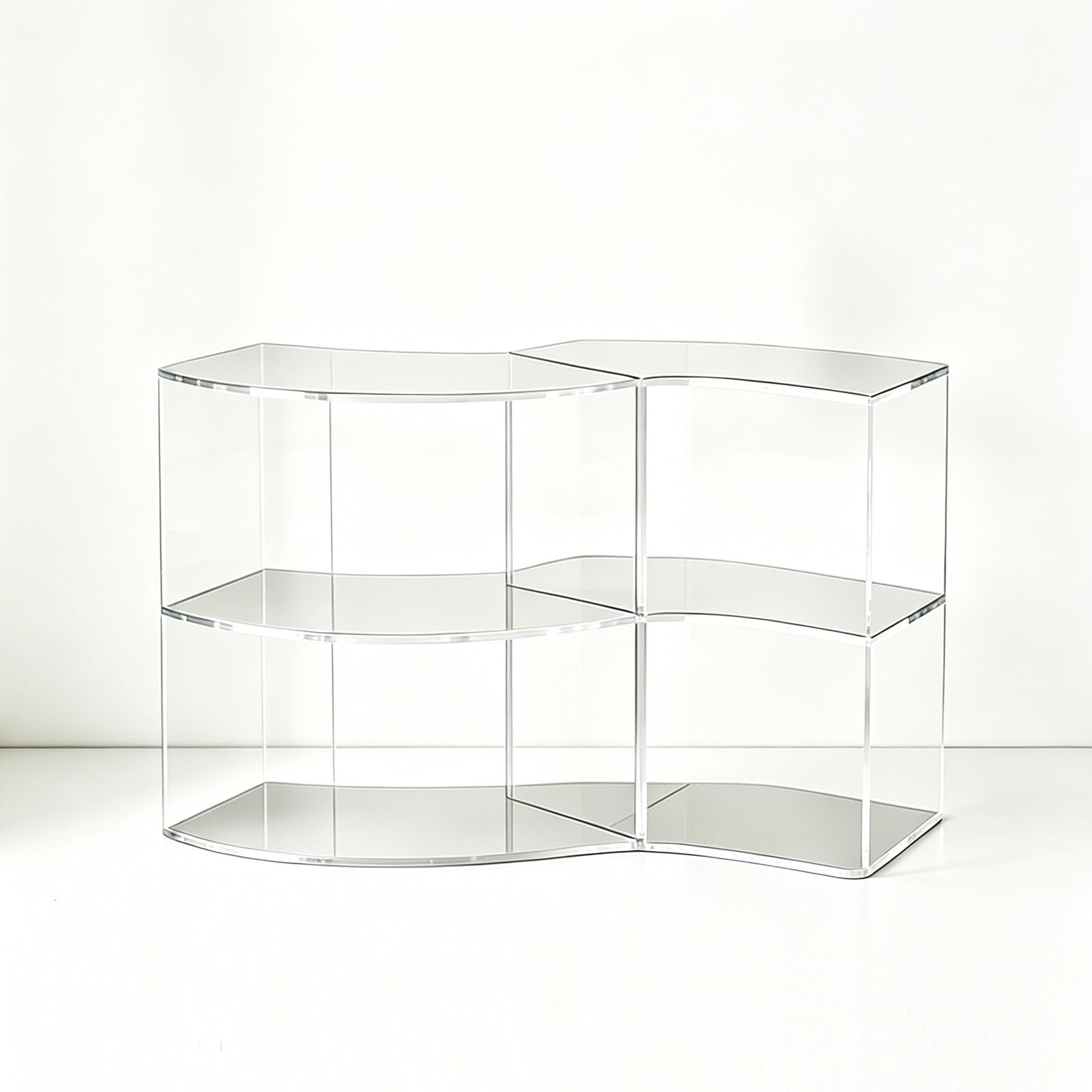 LYFHYSDSP 3-Tier Clear Acrylic Countertop Organizer Display Shelf, Modular Combinable Rack Brushed Steel Tray, Safe Rounded Edge for Desk Cosmetics Cups Collectibles