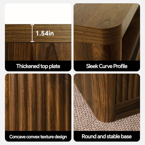 Image of Night Stand,Fluted Nightstands with Drawer Storage Bedside Table Large Modern Nightstand with USB Port and Outlet, Mid Century Nightstand for Bedroom,Sofa Table(Walnut)