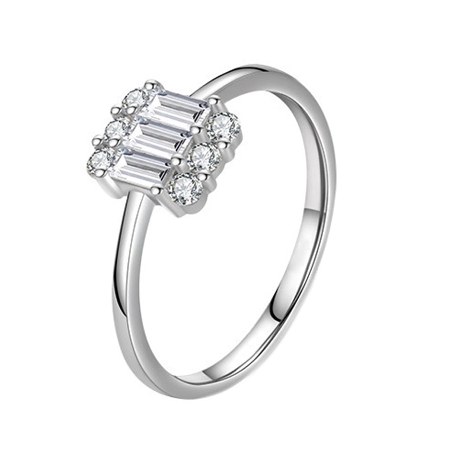 KnSam Anello di fidanzamento 9 K/14 carati bianco oro bianco taglio rettangolare moissanite anelli partner Au375/585 oro bianco classico anello nuziale delicato anello nuziale vero gioielli da sposa
