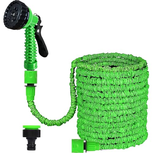 CLMCL 25ft/50ft/100ft/125ft/150ft Expandable Garden Hose Pipes Expandable Garden Hose Flexible Stretch Water Pipe for Home Lawn Car with 8 Function Professional Water Spray Nozzle (25ft Green)