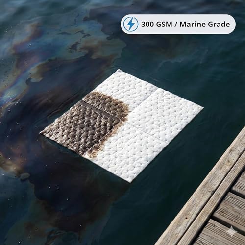 Image of FLASHDRY Marine Oil Spill Absorbent Pads,10-Count Oil Control Pads, 17.5 inch x 13.5 inch - Fuel, Diesel & Bilge Water Cleanup, Water-Repellent, Eco-Friendly, Tear-Resistant Hydrocarbon Absorption