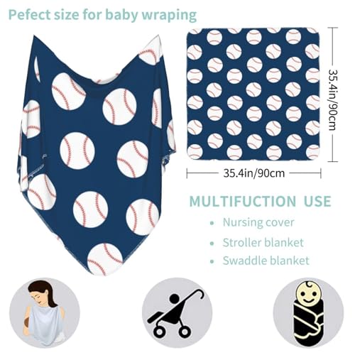 Image of Baseball Blue Newborn Baby Swaddle Blanket Baby Receiving Blanket Cover Throw Wrap Blankets Soft Cozy Breathable for Infant Toddler Boys and Girls