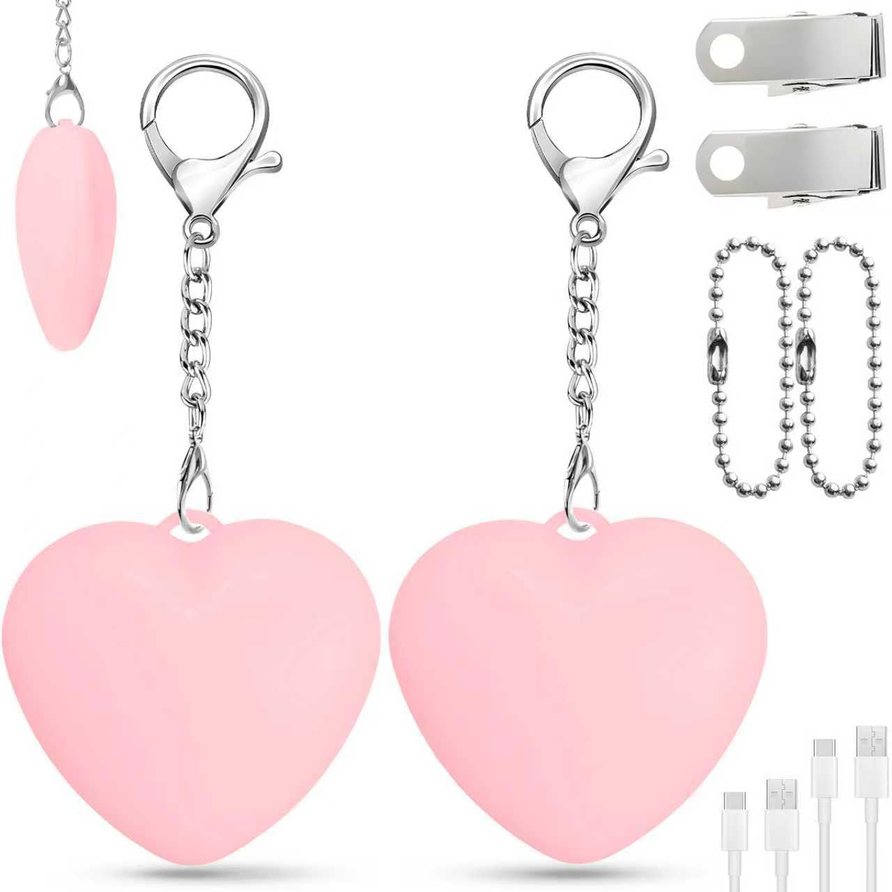 Wonlonda 2Pcs LED Heart Touch Light, Rechargeable Handbag Purse Light with Ball Chain, Pink Mini Sensing Lamp, Decorative Keychain Accessory for Women