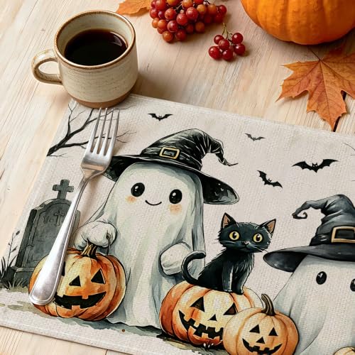 Halloween Placemats Set of 4, 12x18 Inch Ghost Pattern Fall Table Mats - image 7
