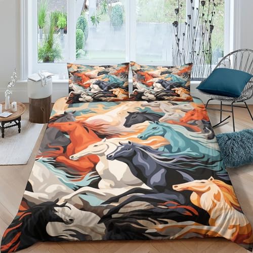 Housse de couette motif cheval sauvage 3D avec zip fluide