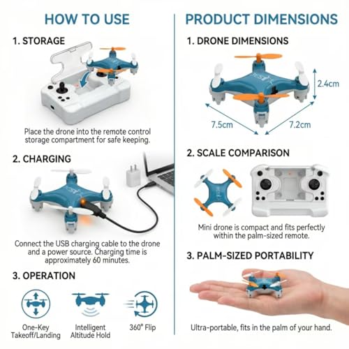 Image of Mini Drone for Kids, Indoor Portable Nano Quadcopter with Altitude Hold, LED Lights, 3D Flips, Easy to Fly Toy Gift for Boys Girls (blue-No camera)