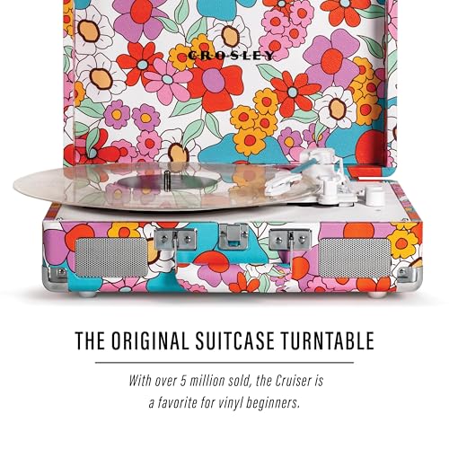 Image of Crosley CR8005F-GF Cruiser Plus Record Player, Groovy Floral | 3-Speed Turntable, Bluetooth In / Out, Built-in Stereo Speakers, Isolated Internal Speakers Minimize Vibration