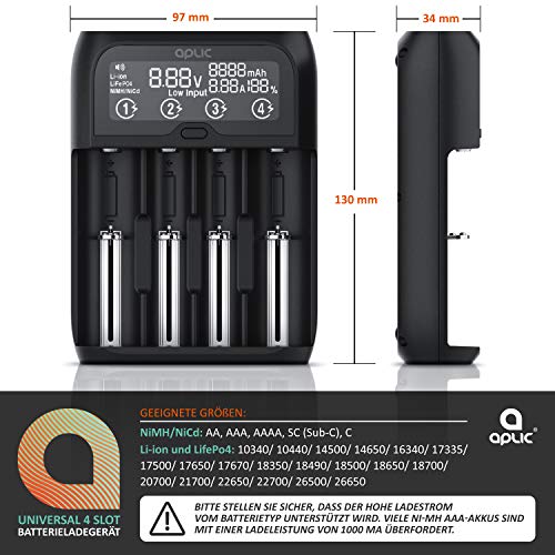 CSL - Universal Batterie Ladegerät - Akku Batterieladegerät Intelligent Battery Charger - für Li-ion, NI-MH, NI-Cd, LiFePo4 Akkus 18650 AA AAA Batterien und Akkus - LCD Display mit Echtzeitanzeige