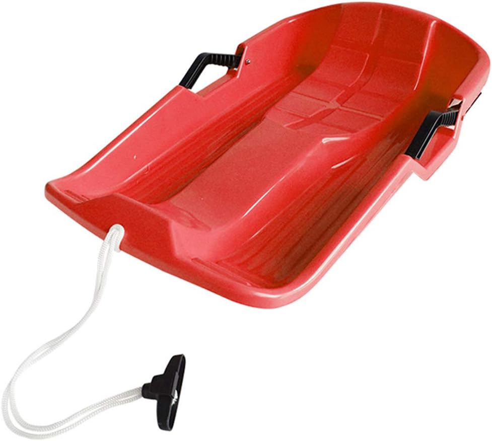 Xinrangxin Durable Downhill Plastic Sled, Padded Skis Sand Board for Boys and Girls with Brake Handles, Snaps and Drawstrings, Lightweight and Easy to Carry, Durable,Red