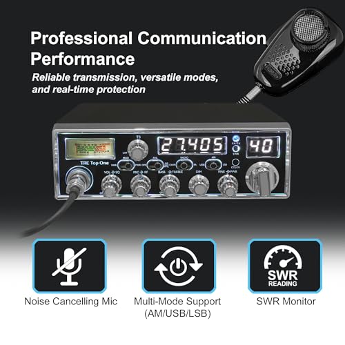 Texas Ranger TRE Top One SSB Compact CB Radio for Truckers | 12W PEP Sideband (USB/LSB) | Built-in SWR Meter & Frequency Counter | 40 Channel AM/SSB Transceiver | SRA-198NC Noise Cancelling Mic - Thumbnail 3