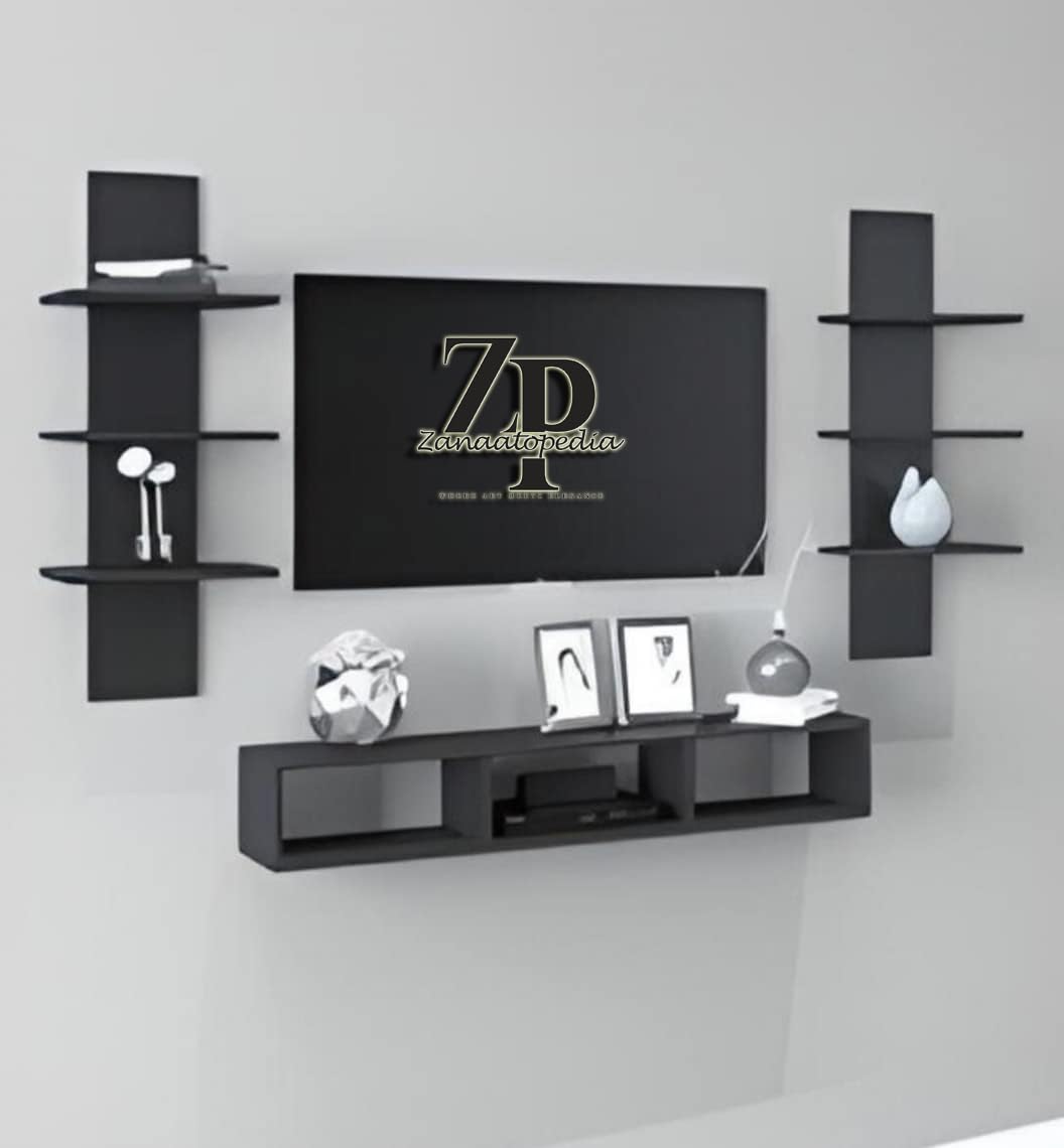 Zanaatopedia TV Entertainment Unit for Living Room/TV Stand Wall Mount/Engineered Wood TV Panel/Set-Up Box Holder/TV Unit for Home/TV Cabinet for 43" LCD (Z Black)