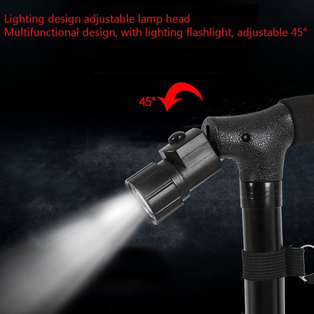 Składana laska spacerowa z regulowanymi lampami Led dla seniorów laska z poduszką T podwójny uchwyt i antypoślizgowa poczwórna podstawa little surprise
