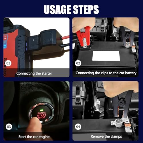 Ongfuwu Car Jump Starter Clamps, 10AWG EC5 Jump Starter Cables with Battery Clamps, 12V Automotive Booster Clamp Cables Replacement Alligator Clamps, Portable Smart Jumper Starter Clamps - Thumbnail 6