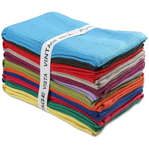 Vintage Vista 100% Cotton Tea Towels for Kitchen (Pack of 12) - Kitchen Towel Set - Absorbent Tea...
