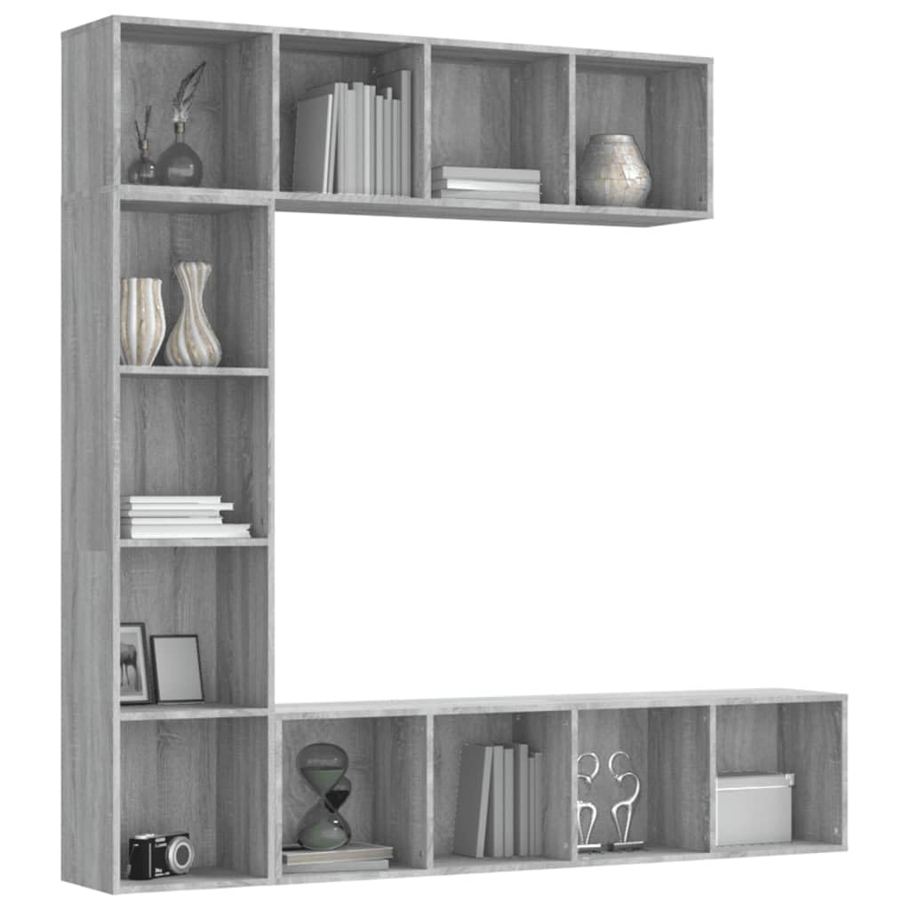 3-częściowy zestaw regałów na książki i szafki TV, szary Sonoma, 180 x 30 x 180 cm, uniwersalny organizer Cube Storage do salonu, stabilny i odporny na wilgoć