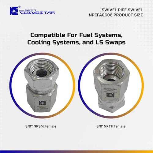 Image of Cosmostar 3 /8 inch NPTF Female x 3 /8 inch NPSM Swivel Pipe Swivel, Hydraulic Adapter(NPEFA0606)