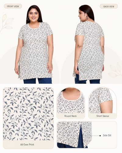 Image of In Love Women's All-Over Printed Cotton Plus Size Longline T-Shirt with Pockets