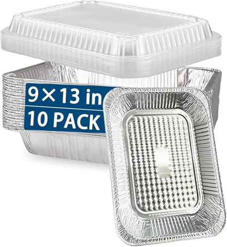MUAMAX 10 Pcs Large Disposable Aluminum Foil Tray with Lids 32x26cm,Foil Food Containers for Summer Parties,Meal Prep Pan,Duty Deep Tin Foils Baking Tray,Spacious Foil Trays,Barbeque Trays with Lids