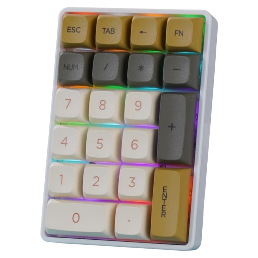 Teclado numérico mecánico inalámbrico Bluetooth de 21 teclas con interruptores intercambiables en caliente de teclas completas, interruptores mecánicos de retroiluminación RGB multicolor para