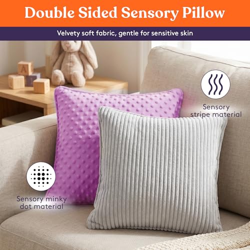 Image of Special Supplies Vibrating Pillow Sensory Pressure Activated for Kids and Adults, 12 inch Plush Minky Soft Cover, Textured Therapy Stimulation Bumps-Vibrations, Music & Voice Recording (Purple)