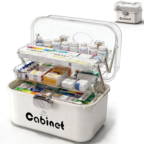 Kezidhp Boîte Pharmacie & Boîte à Médicaments – Rangement Médicament 3 Étages avec Poignée, Grande Capacité pour Maison, Voyage, Usage Quotidien (31.5 x 22.5 x...