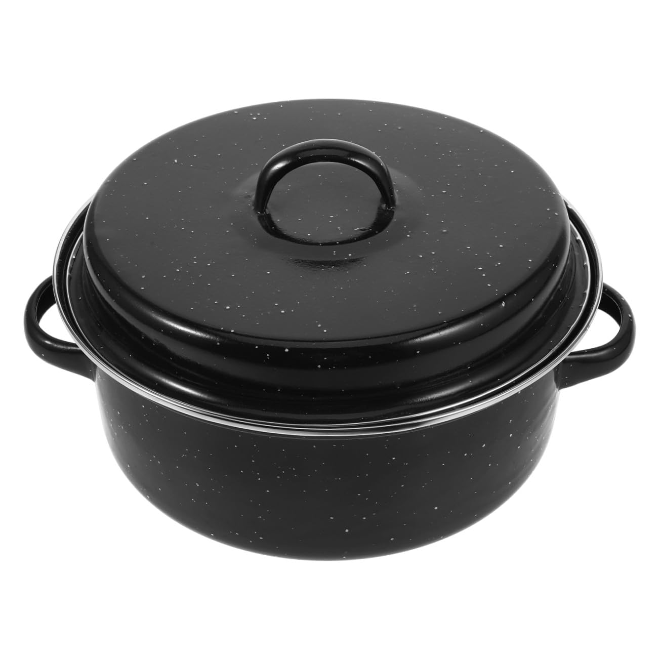 Emaillierter Bräter mit Deckel aus Eisen in Schwarz | Grilltopf für Ofen, Doppelte Griffe, Wiederverwendbar, für Kartoffeln und Fleisch