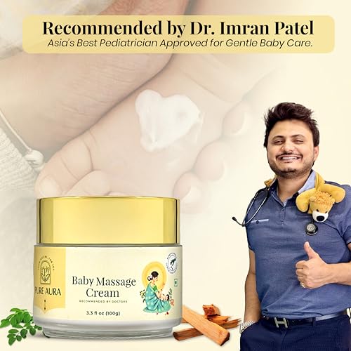 Image of Pure Aura Baby Massage Cream 100g, Pack of 2 - Doctor Recommended Ayurvedic Baby Cream with Natural Herbs | Chemical-Free Nourishing & Soothing Care for Newborns & Kids