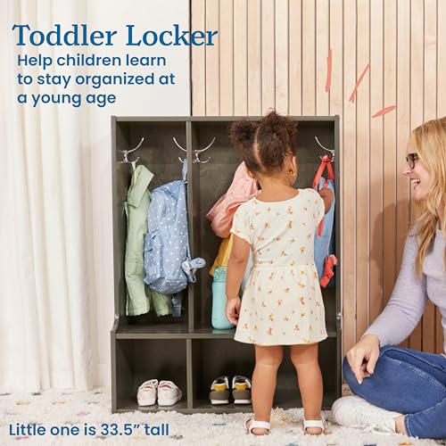Image of ECR4Kids Streamline 3-Section Toddler Coat Locker with Bench, Classroom Furniture, Grey Wash