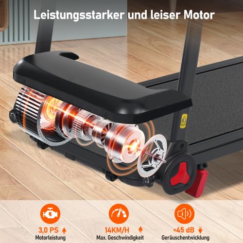 Tapis roulant pieghevole per la casa, pendenza dell'8%, motore da 3,0 CV, silenzioso fino a 14 km/h, superficie di corsa 110 × 40 cm, Bluetooth e display LED, portata 120 kg, console multifunzione, 12