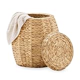LGENHOOM Round Wicker Basket with Lid, Handwoven Hyacinth Storage Basket, Blanket Organizer Basket for Laundry, Bathroom, Bedroom, Living Room, Office