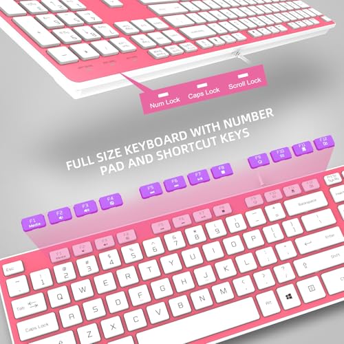 Image of USB Wired Keyboard for window,Comfortable Quiet Chocolate Keys, Durable Ultra-Slim Wired Computer Keyboard(QWERTY) for PC, Windows 11 /10 /8 /7 /XP /Vista KB1430 (Pink, Wired Keyboard For Windows)