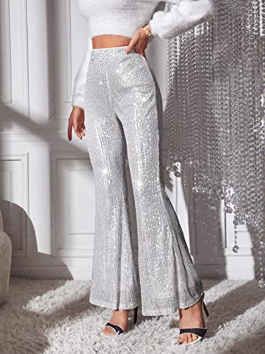 Floerns Women's Sequin High Waist Flare Leg Pants Bell Bottom Club Trousers3