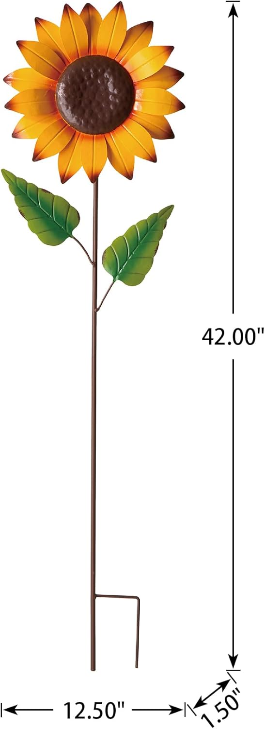Glitzhome Fall Decorations Outdoor 42" Metal Giant Sunflower Yard Stake or Hanging Sign for Home Outside Garden Lawn Porch Thanksgiving Decorating