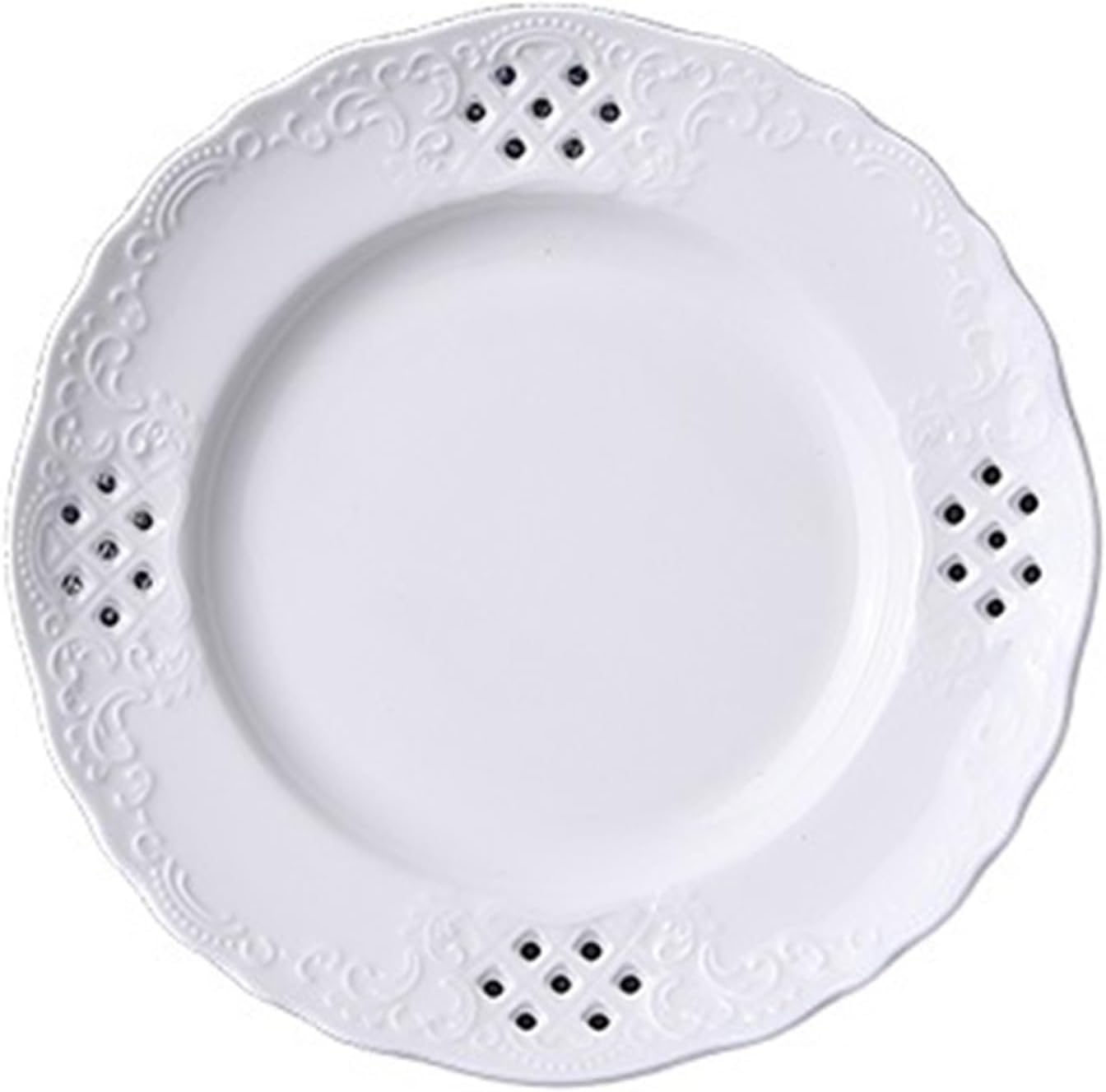 Plates Hollow Out Dessert Plate White Disc Home Kitchen Restaurant Coffee Shop Flat Plate Ceramic Fruit Plate Round Fruit Tray Dinner Plates,Large