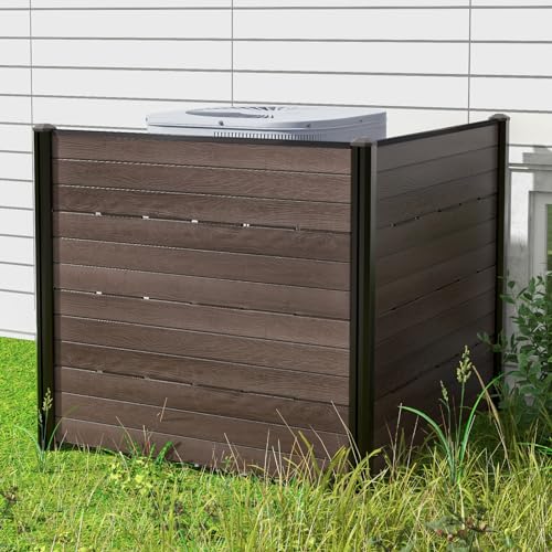 COSTWAY Gartenzaun 2-teilig, Zaun mit Pfosten & Schutzkappen, 115 cm hoch, Sichtschutzzaun aus HDPE, Steckzaun Zaunelementen, Freistehender dekorativer Zaun, Sichtschutz für Garten & Terrasse (Braun)