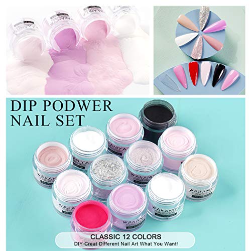 wakaniya Dipping Powders, 12 Acrylic Dip Powder 0,35 Unzen/Flasche Nagel Pulver mit Nagelfeile Pinsel French Manicure… – Bild 7