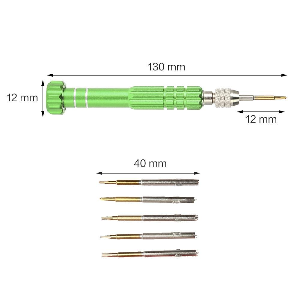 Precision Screwdriver Set, Screwdriver Handle With 5 Bits Repair Opening Tool Kit for Laptop,Ipad, Cell Phone,Glasses,Watch, Electronic Toys and Other Electronics Devices (Green)